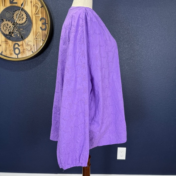 Studio Untold Purple Floral Textured Balloon Sleeve Button Down Blouse Plus Size - Picture 5 of 9